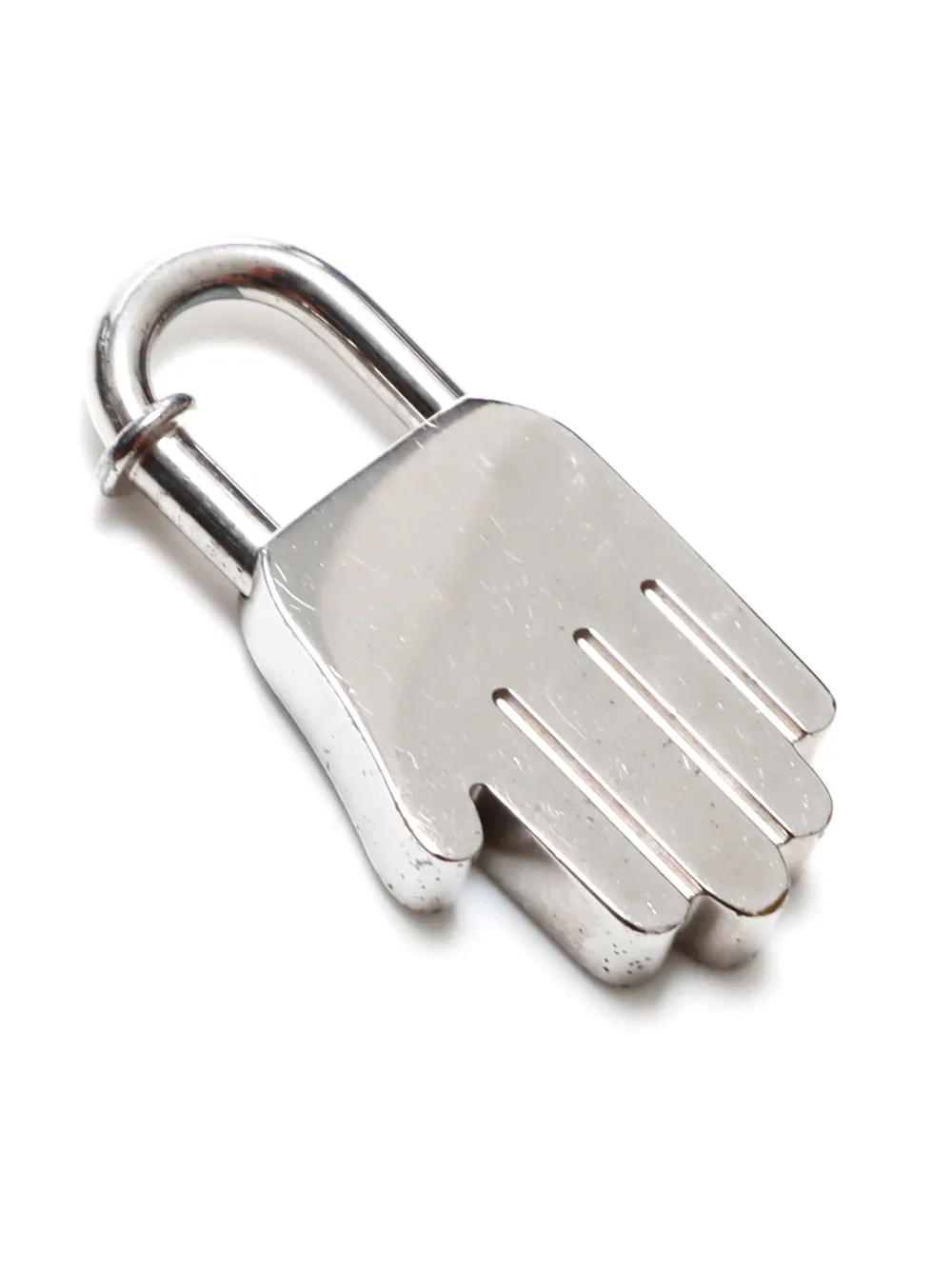 Pre-owned Hermes 2002 Cadena Hand-motif Padlock Charm In Silver
