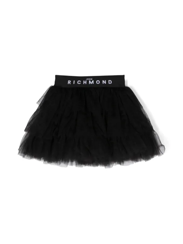 John Richmond Junior logo waistband Tulle Skirt Black FARFETCH HK