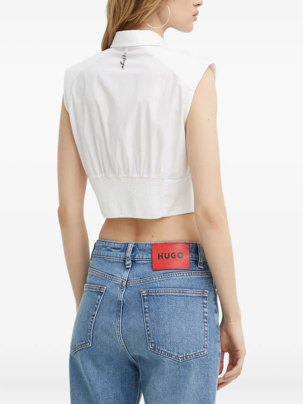 Hugo Boss Pollo-collar Sleeveless Blouse In White