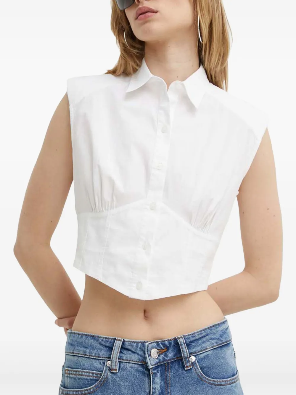 Hugo Boss Pollo-collar Sleeveless Blouse In White