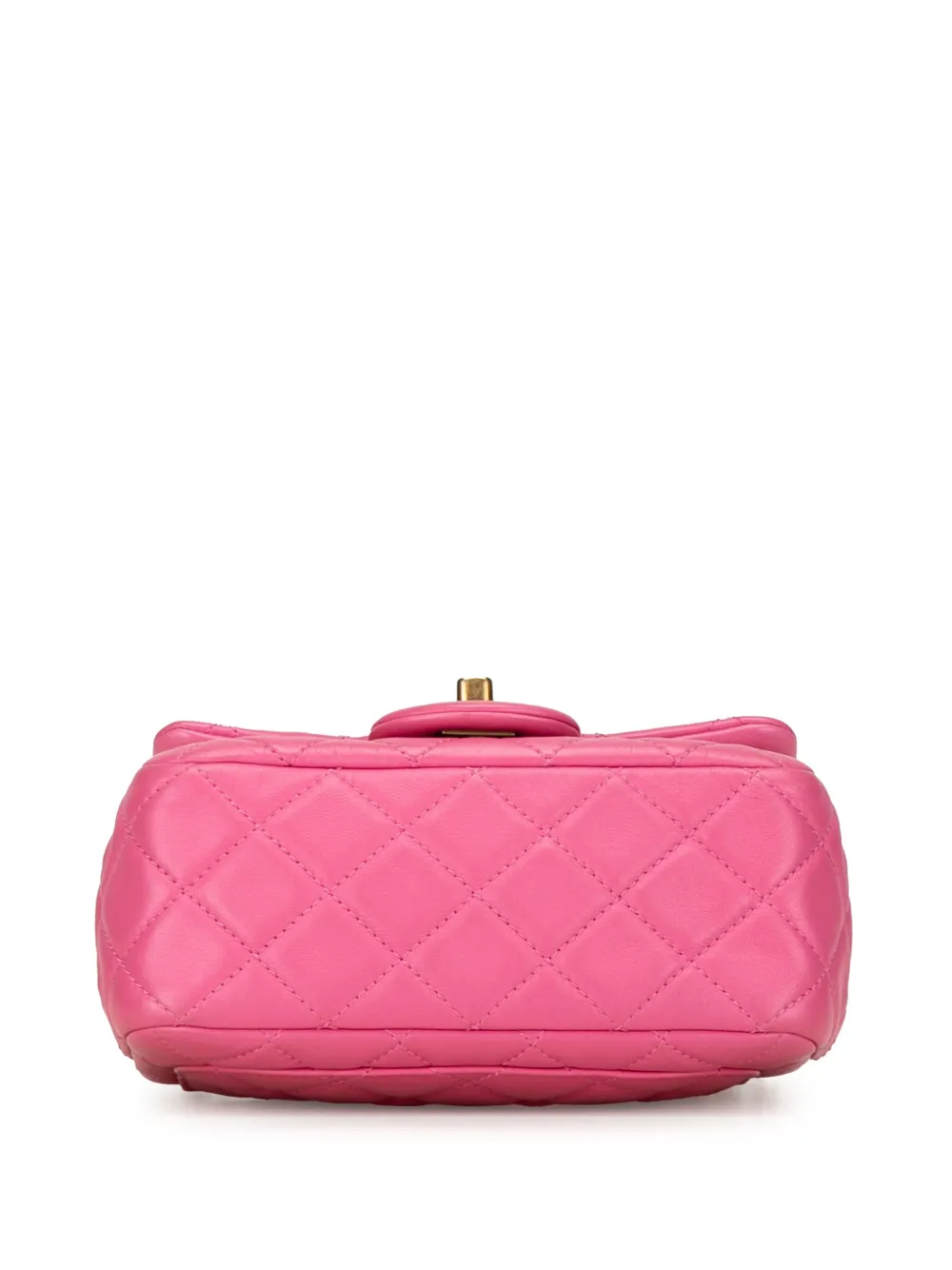 Pre-owned Chanel 2019 Mini Square Classic Lambskin Pearl Crush Flap Crossbody Bag In Pink