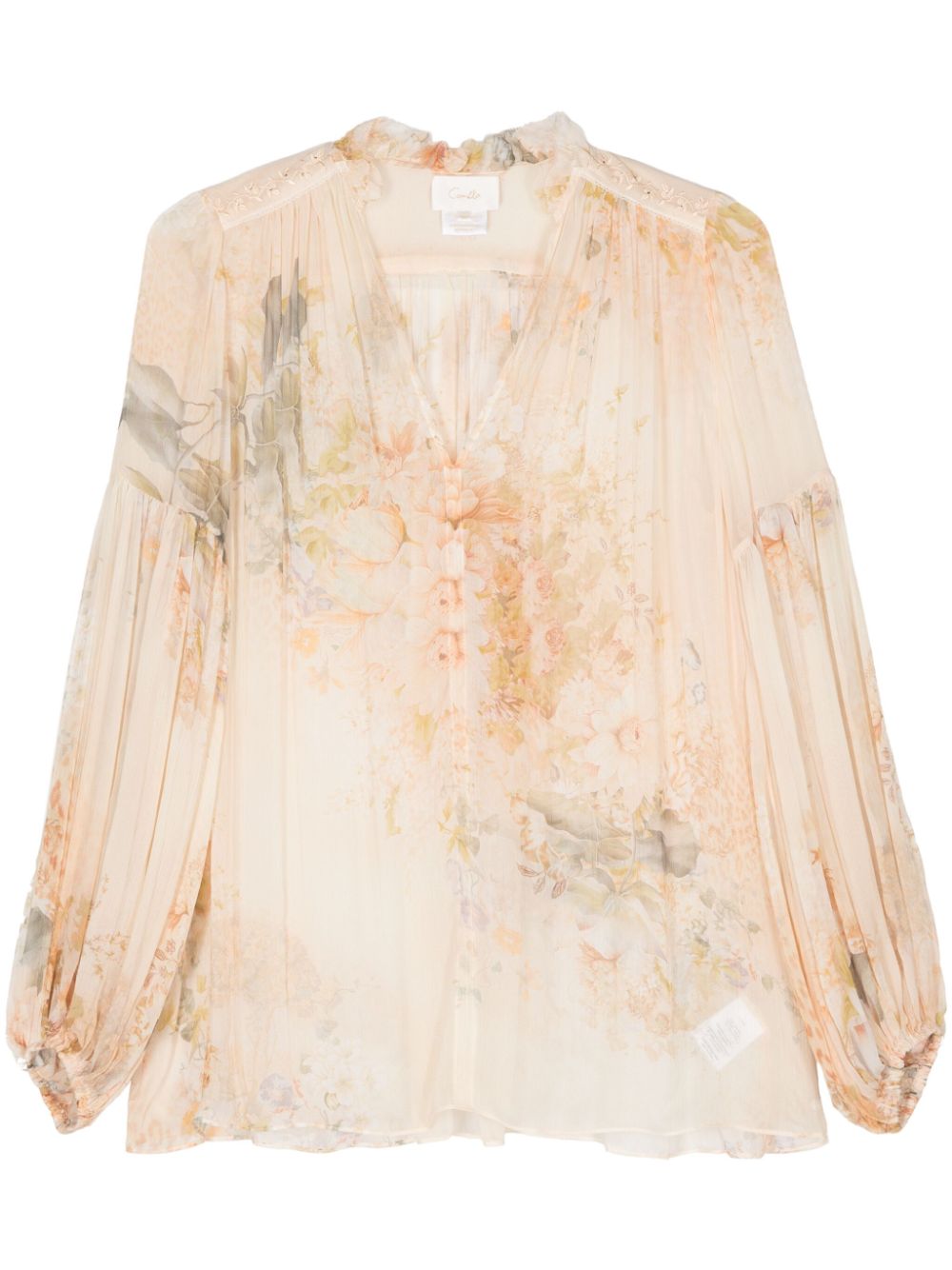 Shop Camilla Floral-print Blouse In Neutrals