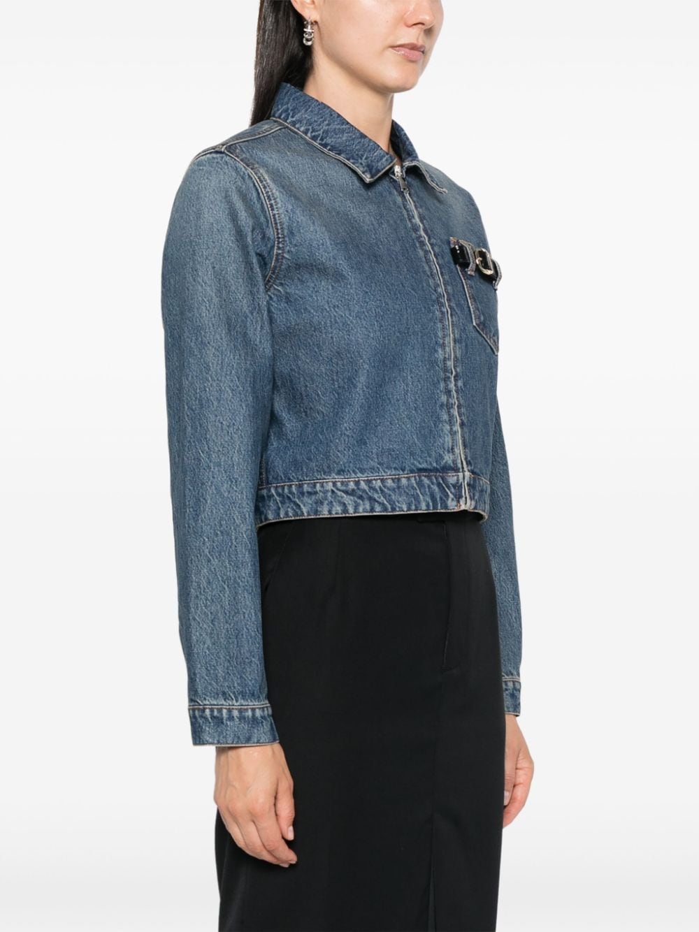 Shop Coperni Buckle-detail Denim Jacket In Blue