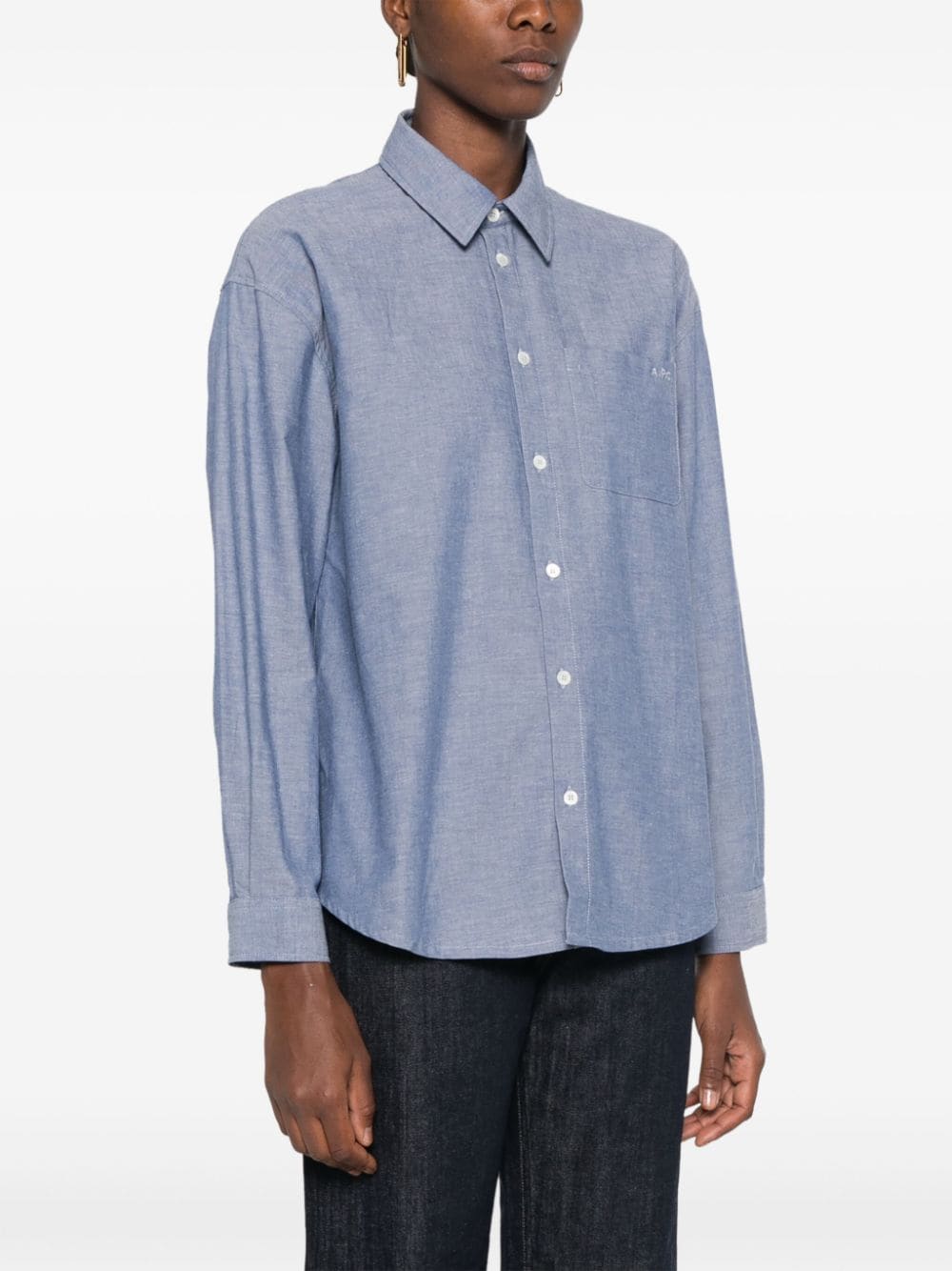 Shop Apc Logo-embroidered Shirt In Blue