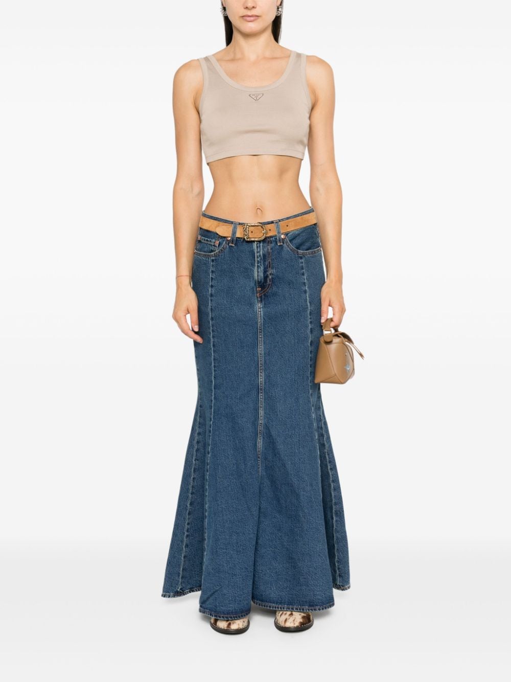 Shop Levi's Mini Logo-tag Maxi Skirt In Blue