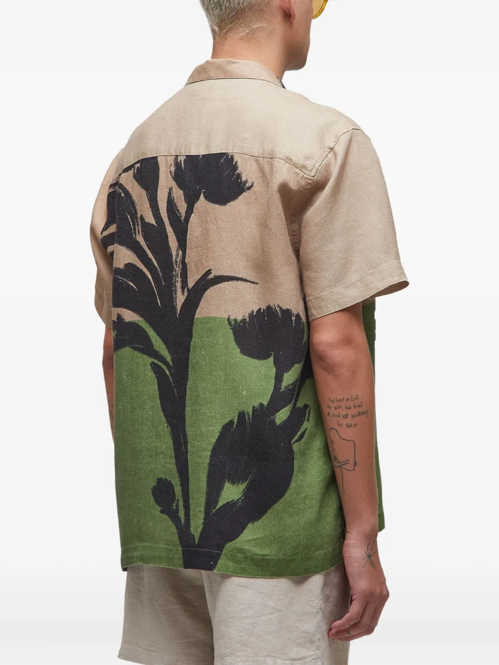 Osklen Nipo linnen overhemd met bloemenprint Beige