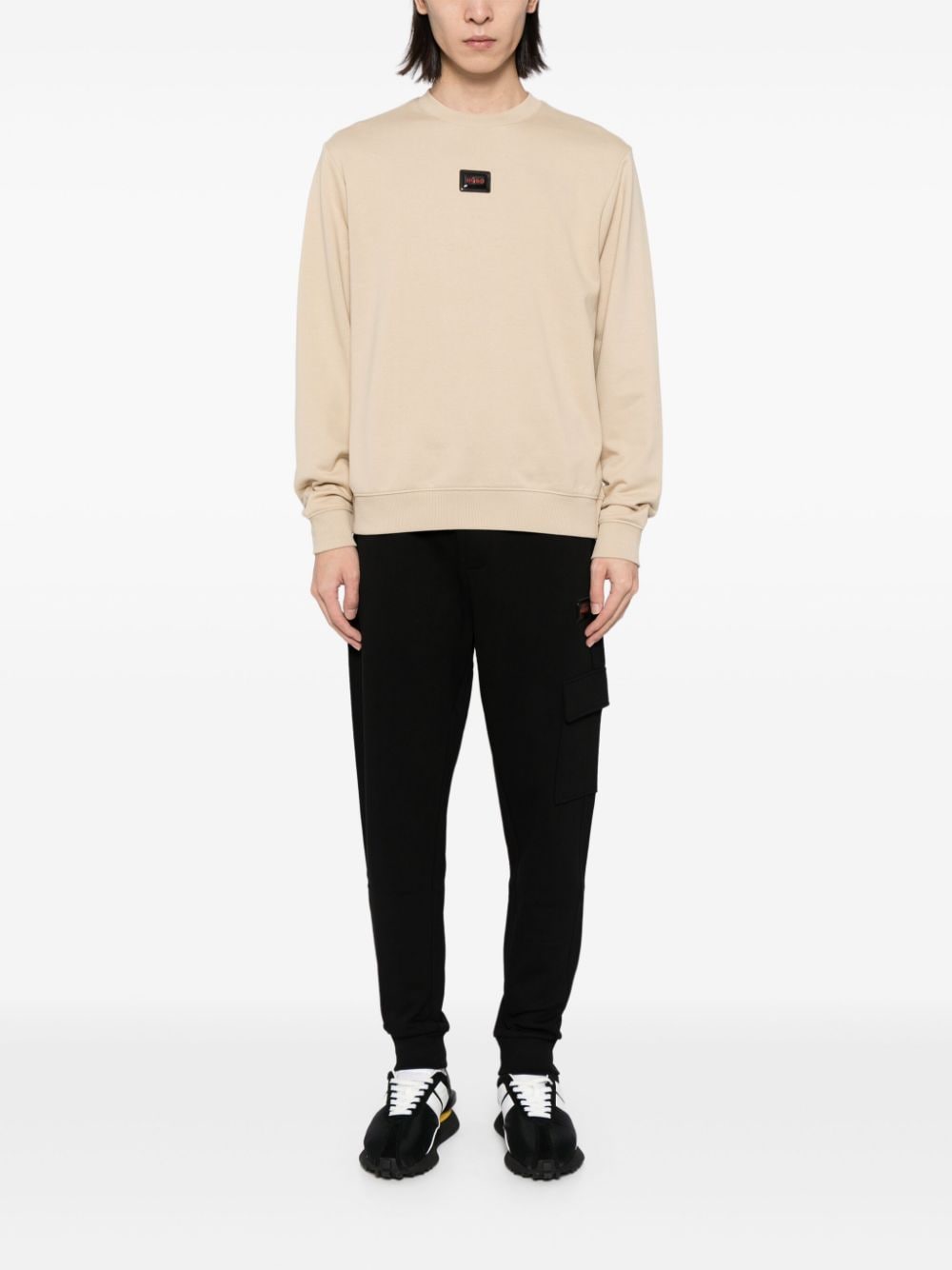 Shop Hugo Logo-appliqué Cotton Sweatshirt In Neutrals