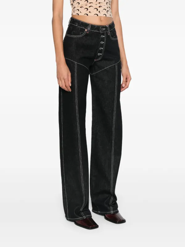 【Marine Serre】 ムーンレーザーデニムフレアジーンズ ブラック Marine Serre Moon Laser Flared Jeans | Black | FARFETCH JO