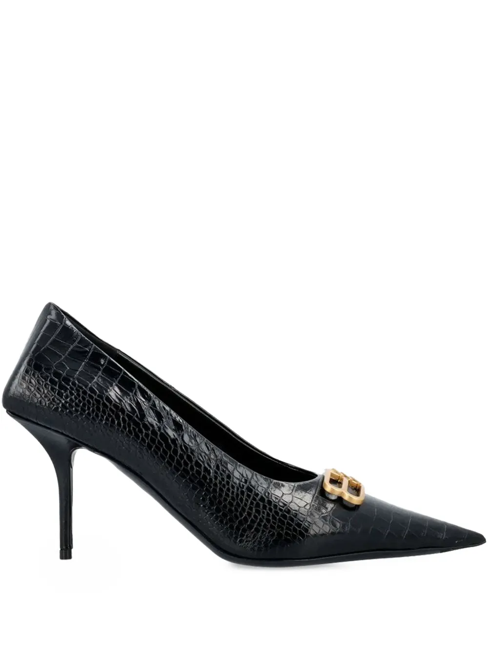 Balenciaga 80mm Square Knife BB crocodile-embossed pointed pumps Black