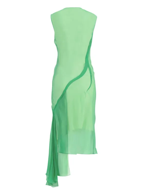 givenchy green dress 1990 Givenchy Haute Couture Green Silk Billow-Sleeve Plunge Fringed Gown main image 0