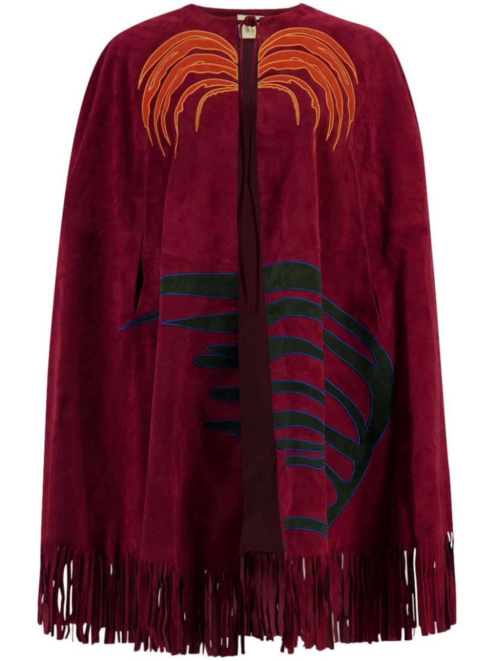 Shop Paula Embroidered-patches Suede Cape In Red