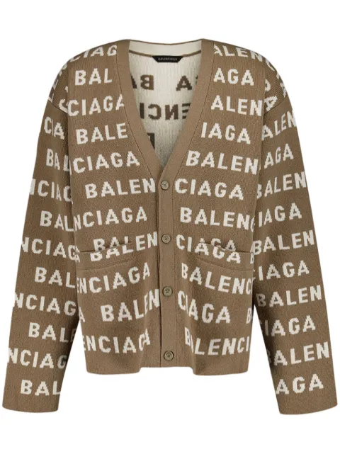 Balenciaga logo-intarsia V-neck cardigan Men