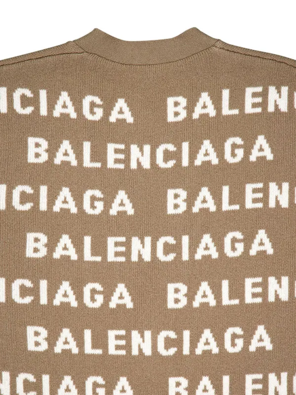 BALENCIAGA ロゴカーディガン 新品 Balenciaga logo-intarsia V-neck Cardigan | Neutrals | FARFETCH
