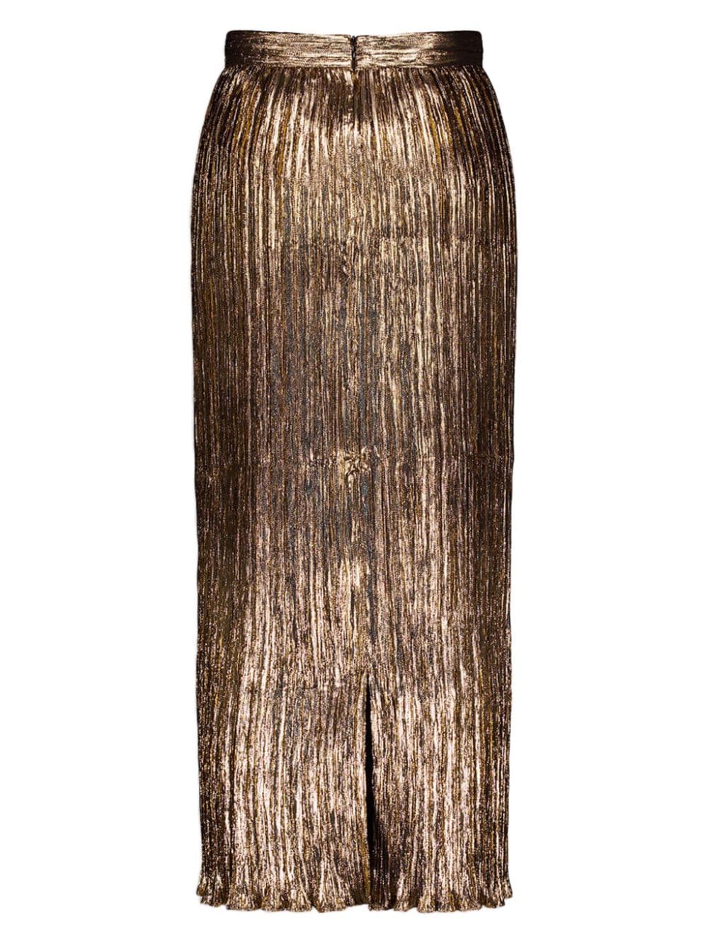 Shop Zeus + Dione Lurex Pleated Midi Skirt In Gold