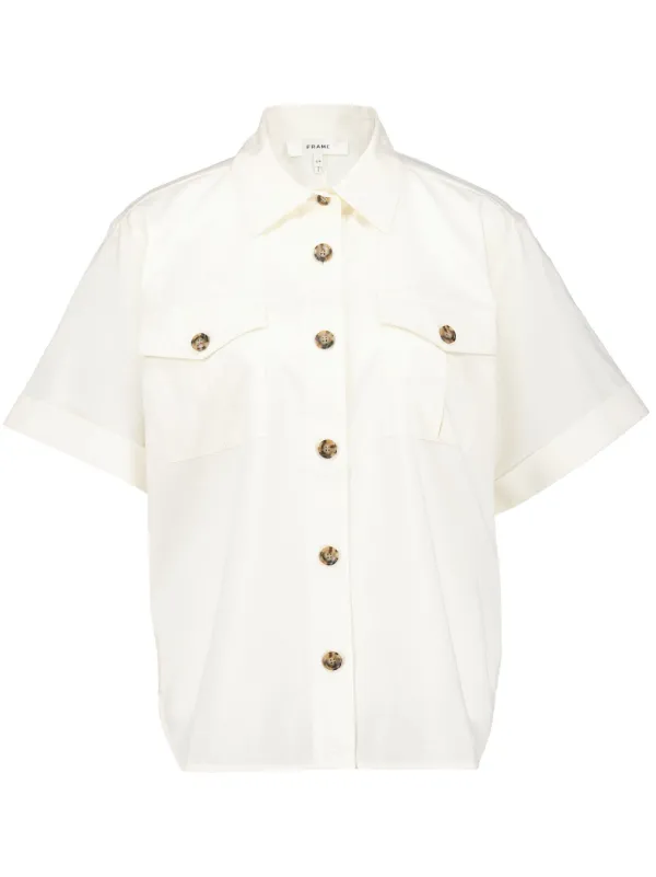Frame Patch-pocket Cotton Shirt in Neutrals