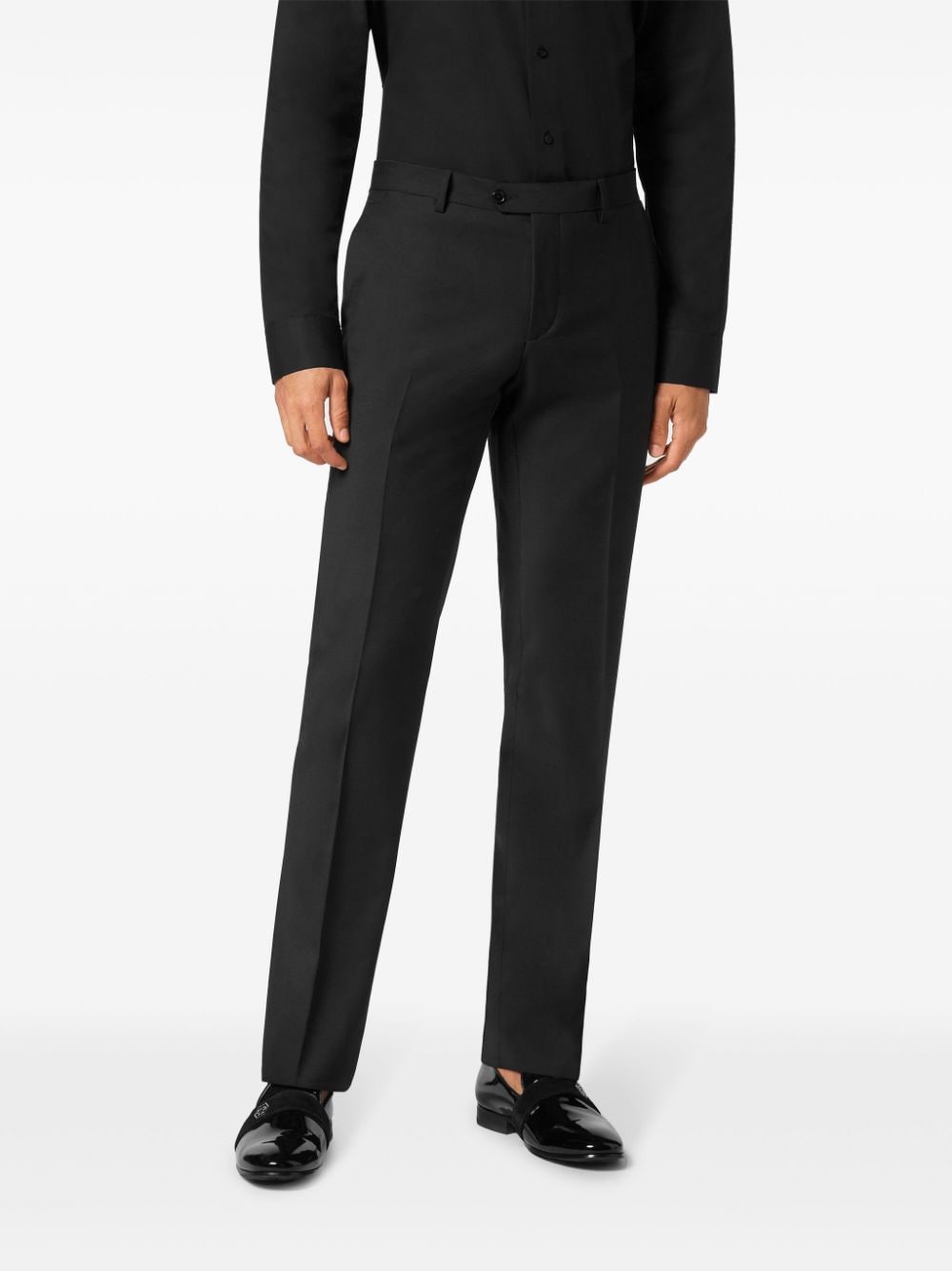 Shop Philipp Plein Straight-leg Wool-blend Trousers In Black