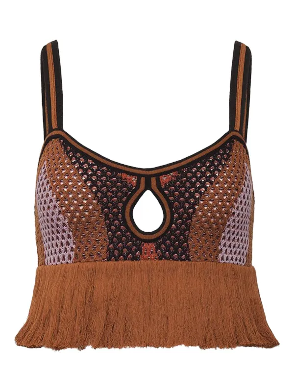Johanna Ortiz Ruffled Crop Top in Brown