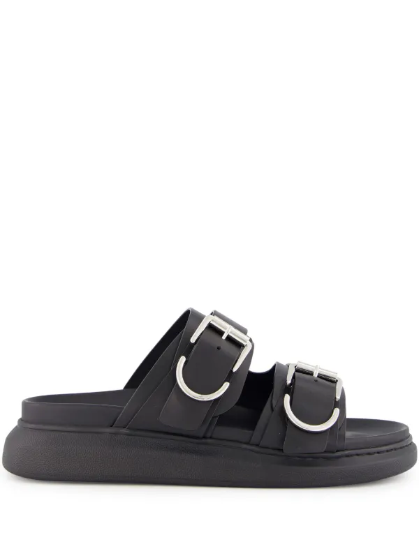 正規店買付【Alexander McQueen】ブラック レザー サンダル Alexander McQueen バックルストラップ サンダル | ブラック