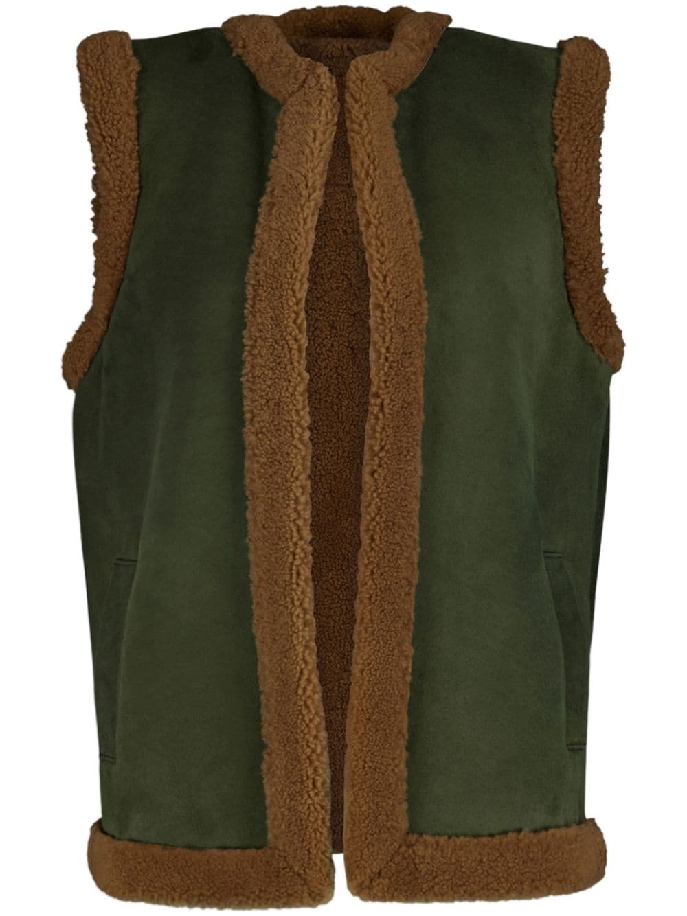 Shop Paula Embroidered-patch Shearling Vest In Green