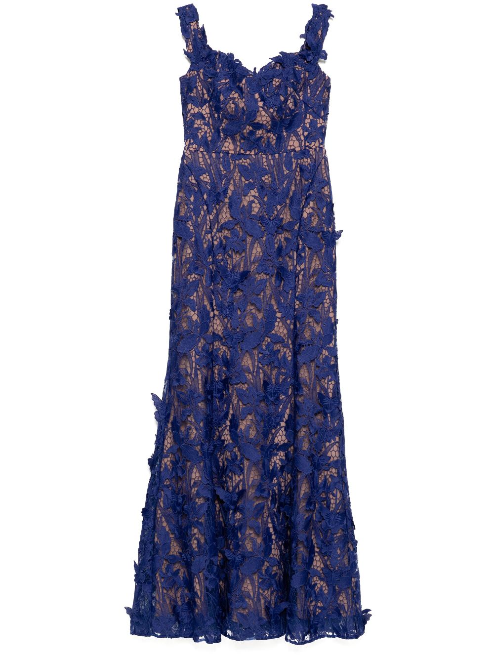 Marchesa Notte Avondjurk met biologisch kant Blauw