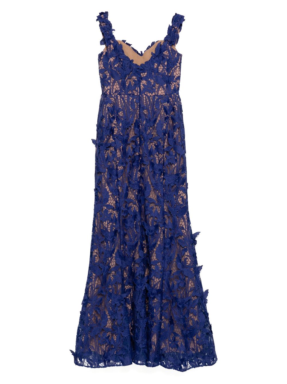 Marchesa Notte Avondjurk met biologisch kant - Blauw