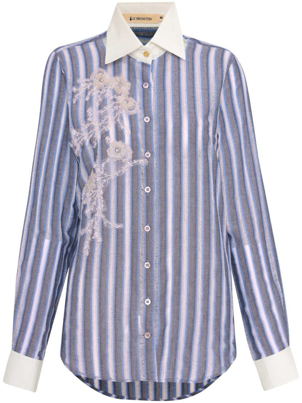 LETHICIA BRONSTEIN LACE-APPLIQUÉ STRIPED SHIRT 