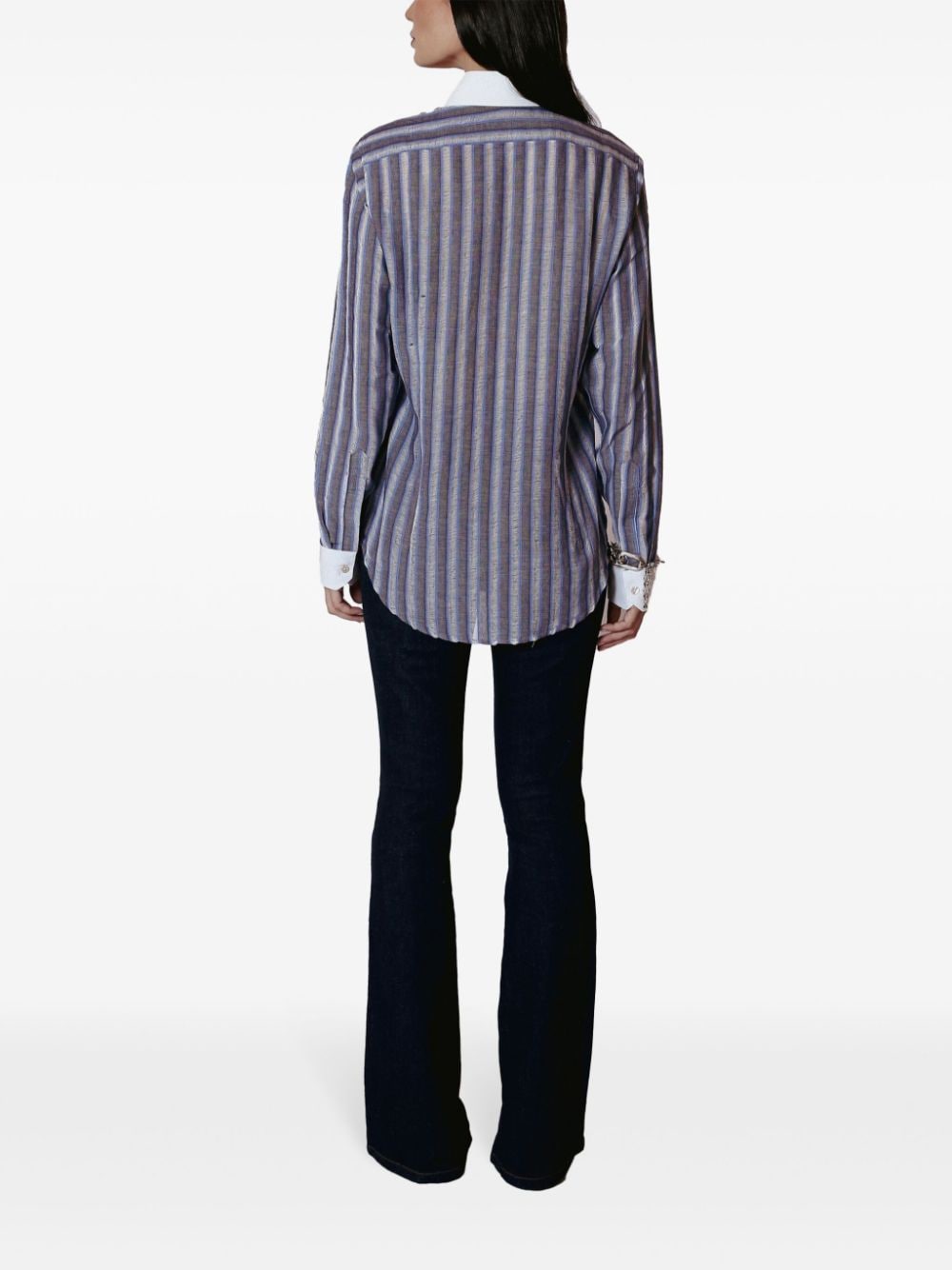 Shop Lethicia Bronstein Lace-appliqué Striped Shirt In Blue