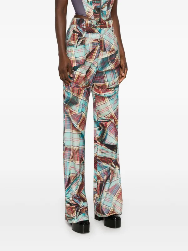 【Vivienne Westwood】 W Ray tartanバージンウールフレアパンツ W Ray tartan virgin wool flared pants in multicoloured