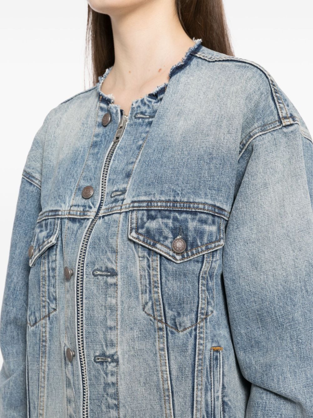 Shop R13 Collarless Trucker Jacket In Blue