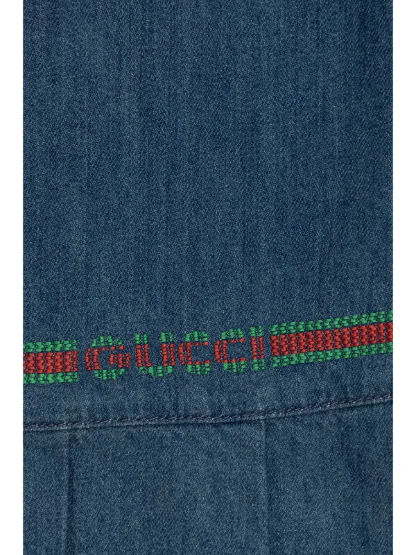 GUCCI グッチ　デニムワンピース Denim mini dress with Horsebit in dark blue | GUCCI® US