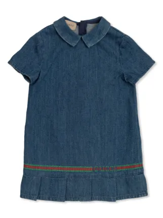 Gucci Kids Web-embroidery Denim Dress | Blue | FARFETCH