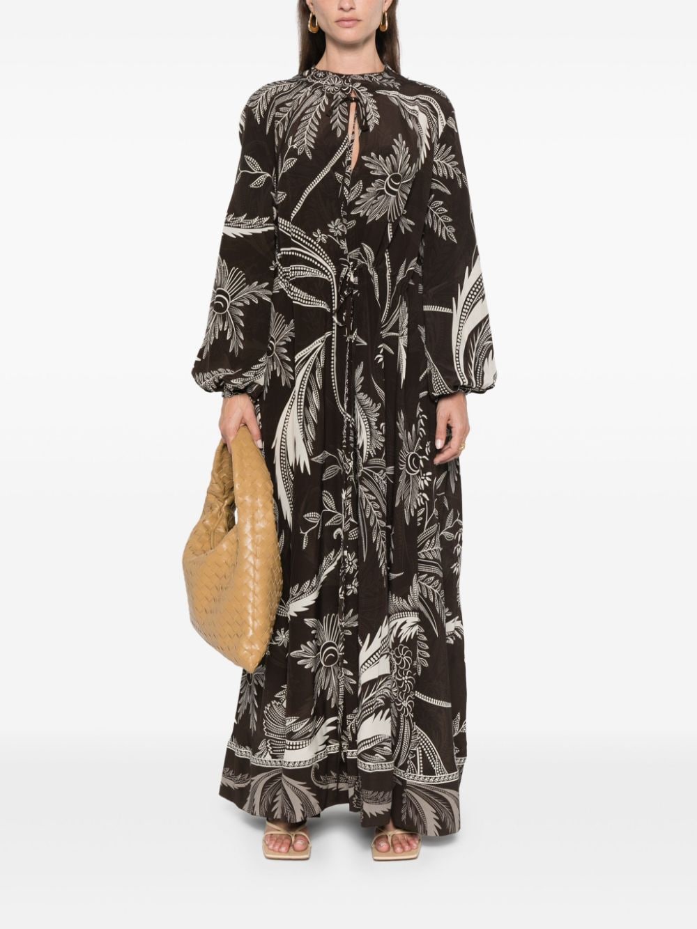 Shop F.r.s For Restless Sleepers Botanical-print Dress In 褐色