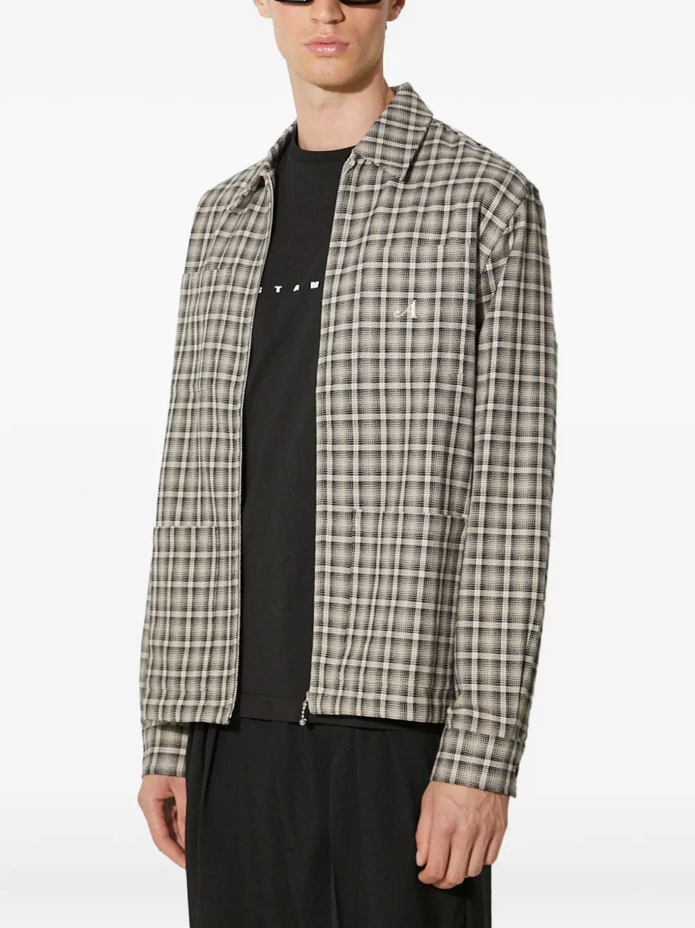 checked zip-up shirt jacket