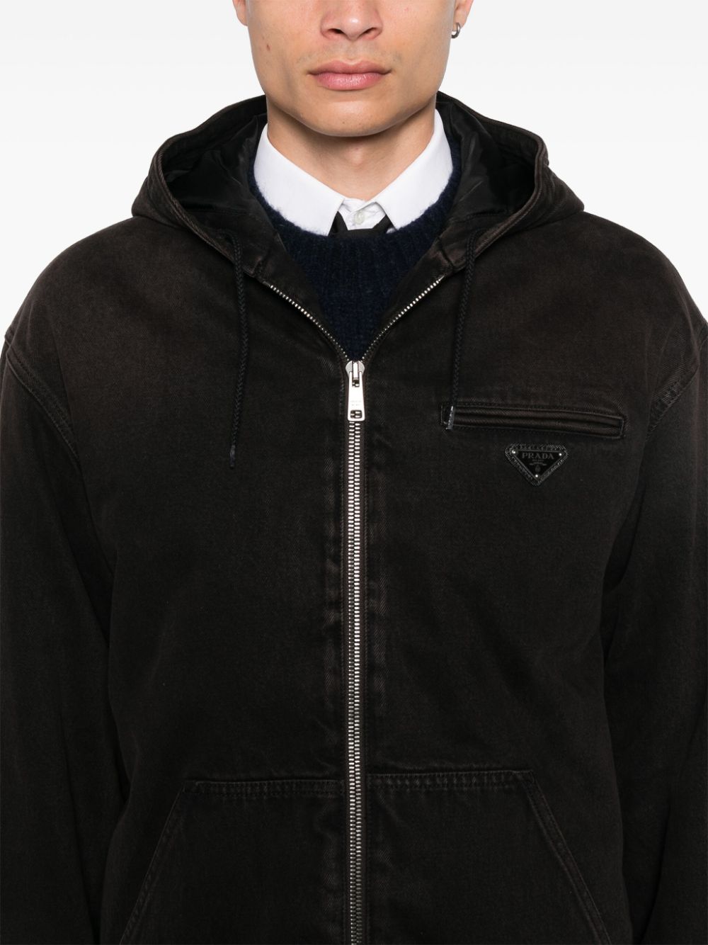 Shop Prada Triangle-logo Hooded Jacket In Brown