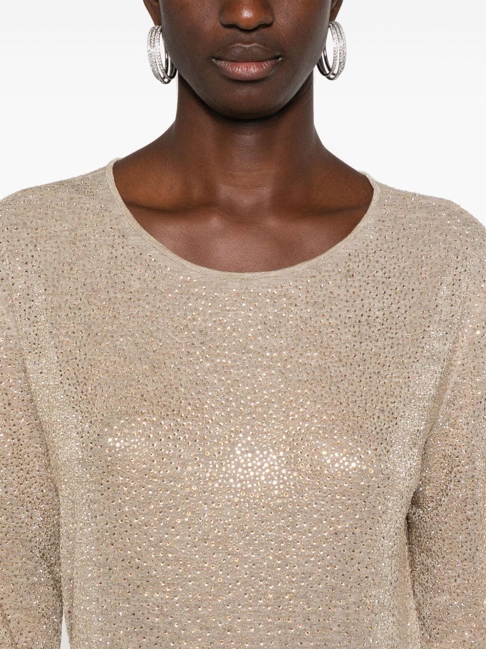 Shop Ermanno Scervino Crystal-embellished T-shirt In Neutrals