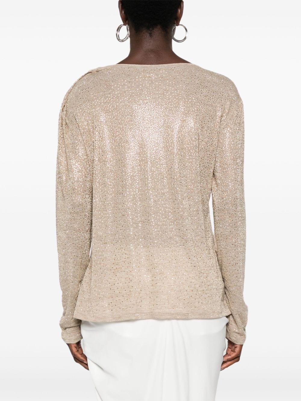 Shop Ermanno Scervino Crystal-embellished T-shirt In Neutrals