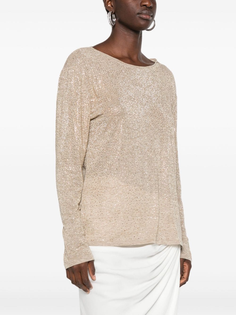 Shop Ermanno Scervino Crystal-embellished T-shirt In Neutrals