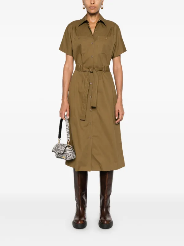 knee length dresses for ladies Khaki midi shirt dress KIRA main image 0