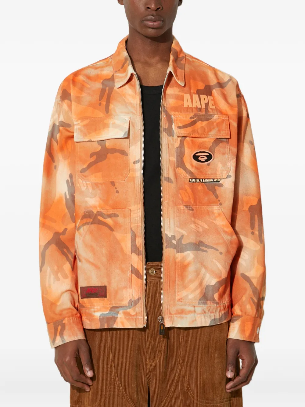 AAPE BY *A BATHING APE® قميص خارجي 'كامو' بسحاب | برتقالي | Image 1