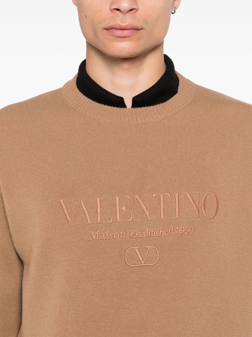 Shop Valentino Logo-embroidered Sweater In Brown