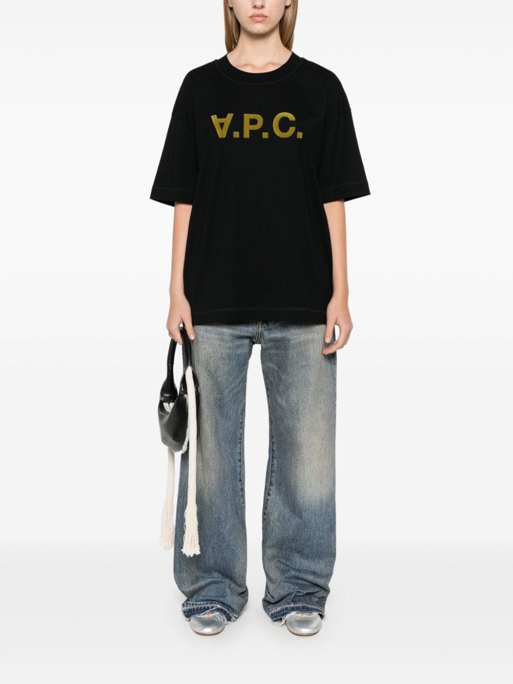 Shop Apc Flocked-logo T-shirt In Black