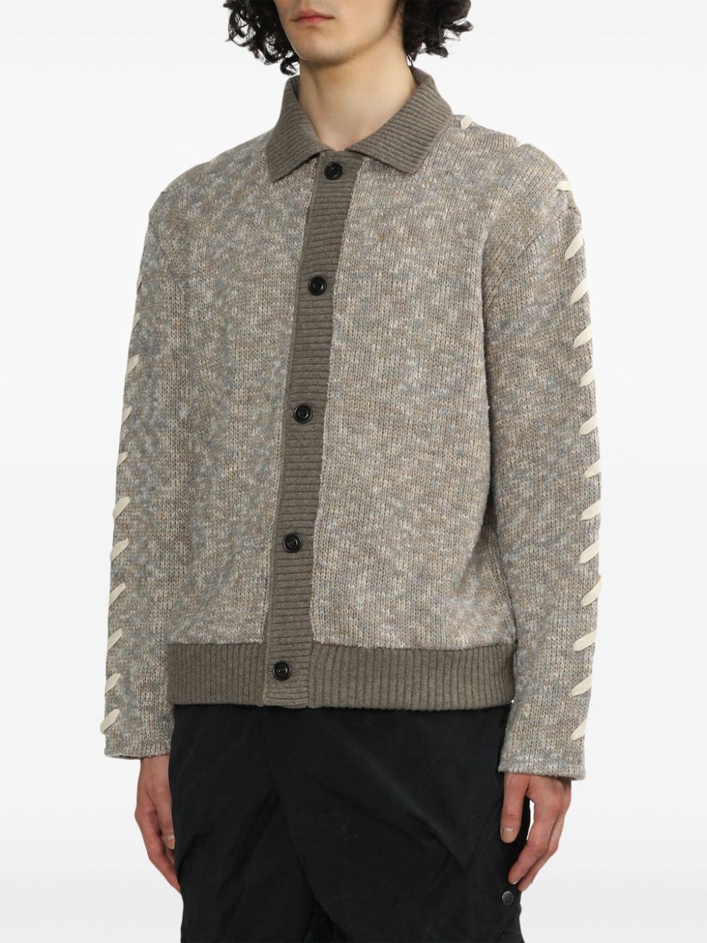 Shop Andersson Bell Lace-up Knitted Cardigan In Neutrals