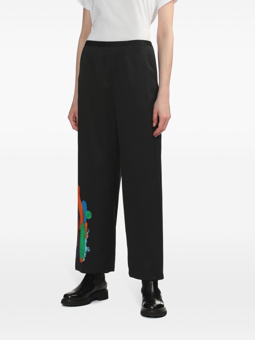 Shop Enföld Graphic-print Wide-leg Trousers In Black