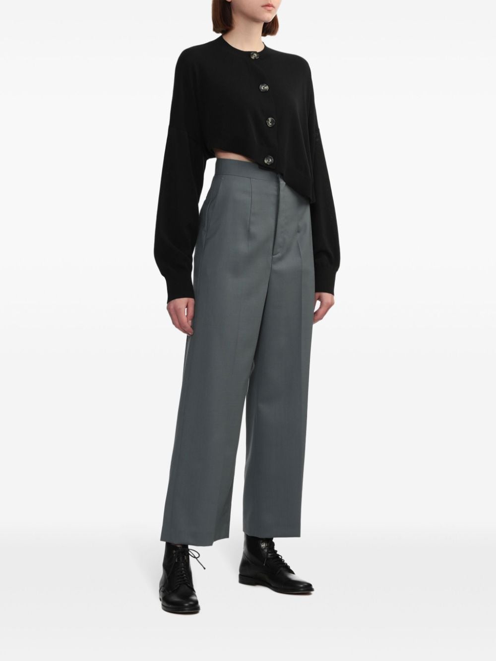 Shop Enföld Creased Straight-leg Trousers In Grey