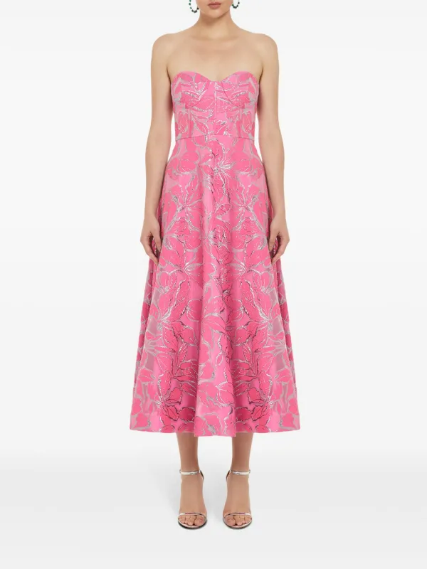 ml monique lhuillier midi dress ML Monique Lhuillier Lace Short-Sleeve A-Line Midi Dress