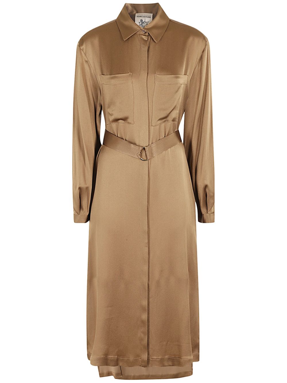 Shop Semicouture Belted Shirt Dress In Neutrals