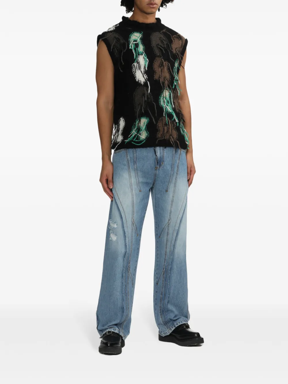 Andersson Bell inside-out intarsia-knit tank top - Zwart