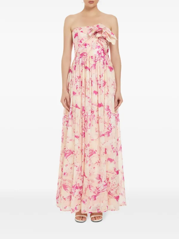 ml monique lhuillier pink dress ML Monique Lhuillier Stella Rosette Strapless Corset Gown