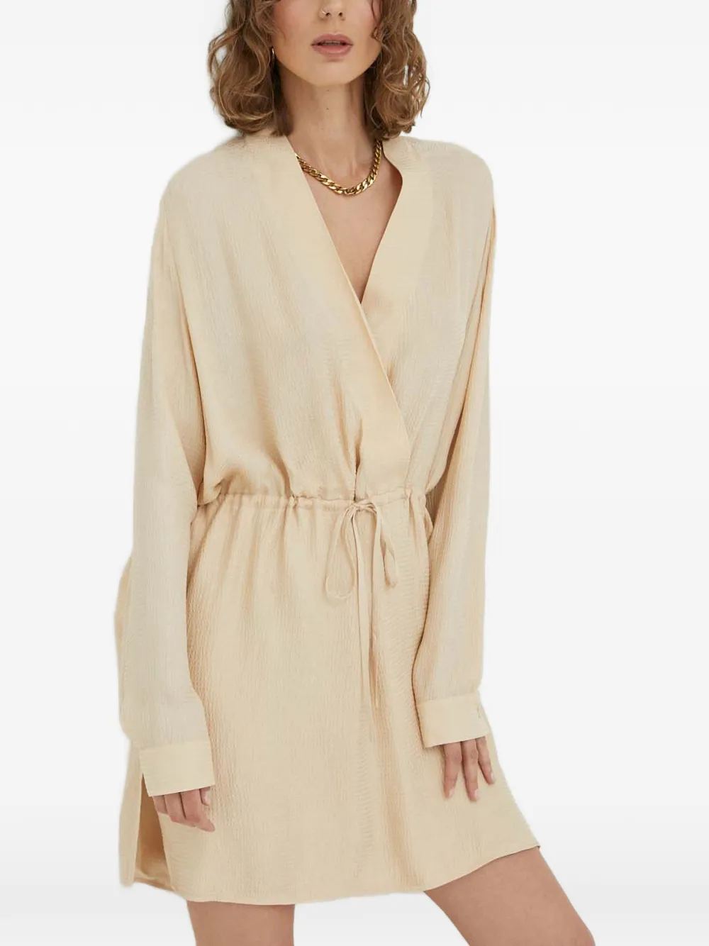 HERSKIND V-neck drawstring mini dress - Toni neutri