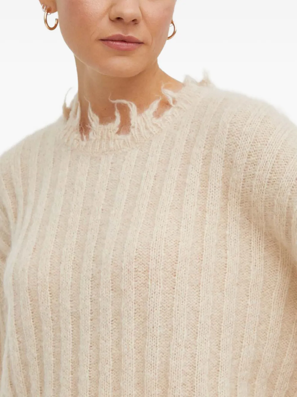 Herskind Ribbed-frayed Sweater In Neutral